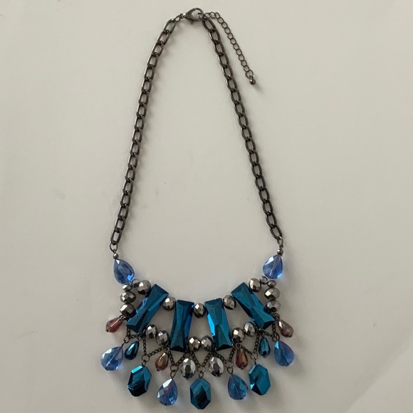 Deep Blue, Silver and Purple Bead Necklace - Picture 2 of 5